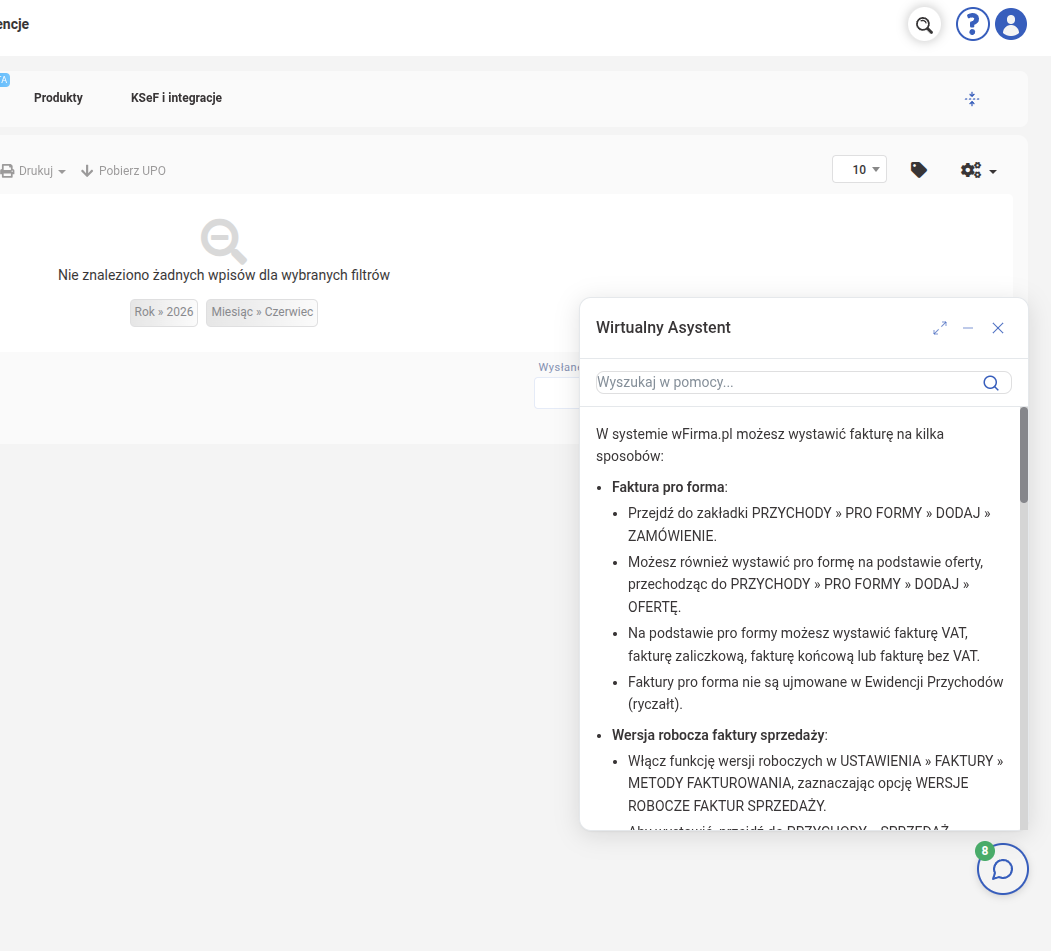 Wirtualny Asystent w platformie wFirma.pl